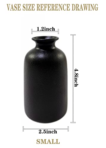 Ceramic Black Small Vase, Dry Flower Vases Minimalism Style for Modern Table Shelf Fit Fireplace Bedroom Kitchen Living Room Home Decor (Black, Small)