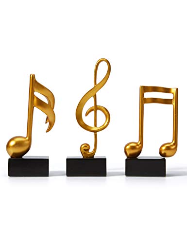 HAUCOZE 3pcs Music Note Decor Statue Musical Gifts Figurine Piano Sculpture Home Arts Gold 7.5 inch