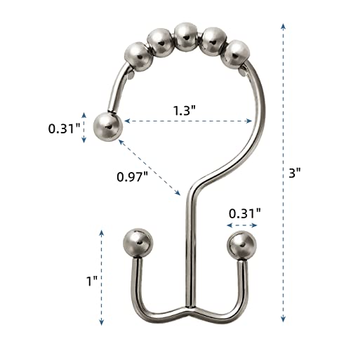 Titanker Shower Curtain Hooks Rings Rust Proof Metal Double Glide Shower Hooks Rings for Bathroom Shower Rods Curtains, Set of 12 Hooks - Nickel