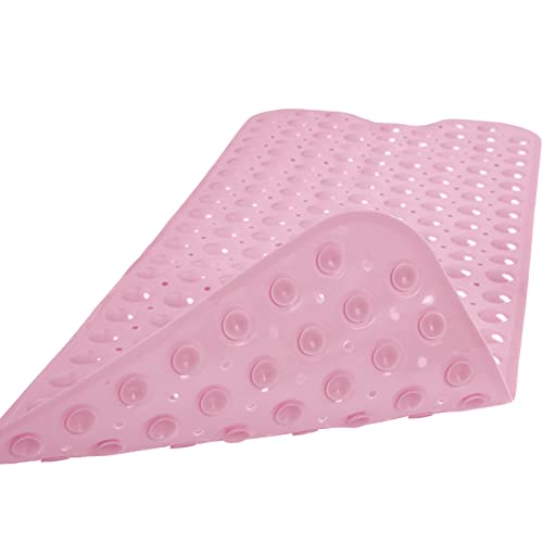 Linoows Bathtub and Shower Mats, Extra Long Non-Slip Bath Mat 39 x 16 Inch, Machine Washable Bath Tub Mat with Suction Cups & Drain Holes for Bathroom, Pink