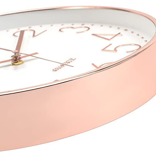 Add a Touch of Modern Sophistication with Foxtop 12-Inch Non-Ticking Silent Wall Clock - Battery Operated Round Quartz Clock in Rose Gold