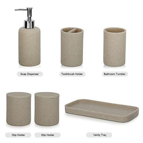 ZCCZ - Bathroom Accessories Set 6 Pcs - Lotion Soap Dispenser, 2 Qtip Holder Dispenser, Toothbrush Holder, Vanity Tray, Bathroom Tumbler - Decorative Countertop Vanity Organizer, Idea