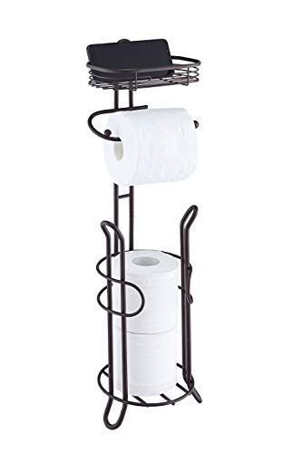 SunnyPoint Bathroom Heavyweight Toilet Tissue Paper Roll Storage Holder Stand with Reserve and Shelve, The Reserve Area Has Enough Space to Store Mega Rolls. (Bronze)