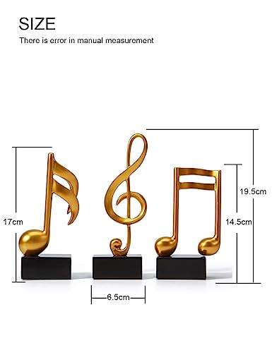 HAUCOZE 3pcs Music Note Decor Statue Musical Gifts Figurine Piano Sculpture Home Arts Gold 7.5 inch