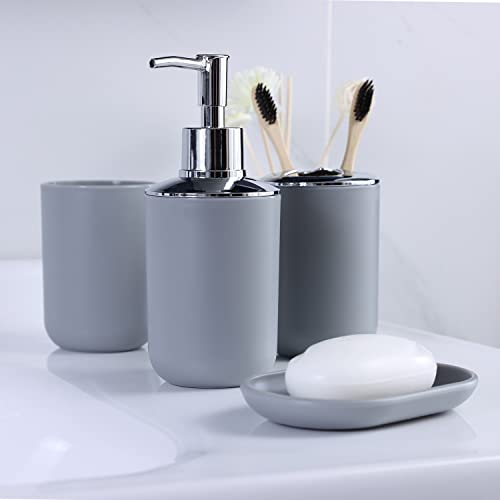 IMAVO Bathroom Accessories Set, 6-Piece Plastic Gift Set, Toothbrush Holder, Toothbrush Cup, Soap Dispenser, Soap Dish, Toilet Brush Holder, Trash Can (Grey)