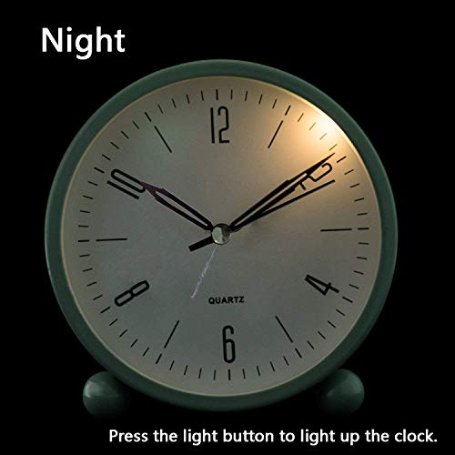 JALL 4-Inch Analog Alarm Clock - Super Silent Non-Ticking Small Clock with Night Light - Battery Operated - Simple Design for Bedroom, Bedside, Desk (Green)