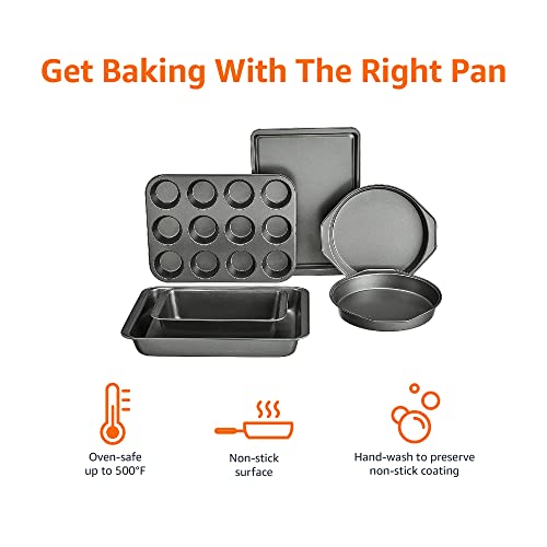 Amazon Basics 6 Piece Nonstick, Carbon Steel Oven Bakeware Baking Set, 40.5 cm x 28.5 cm x 15 cm