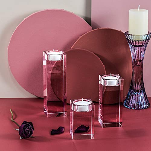 Le Sens Amazing Home Large Crystal Candle Holders Set of 3, 3.1/4.7/6.2 inches Height, Heavy Solid Square Tealight Holders Set Centerpieces for Home Decoration, Wedding