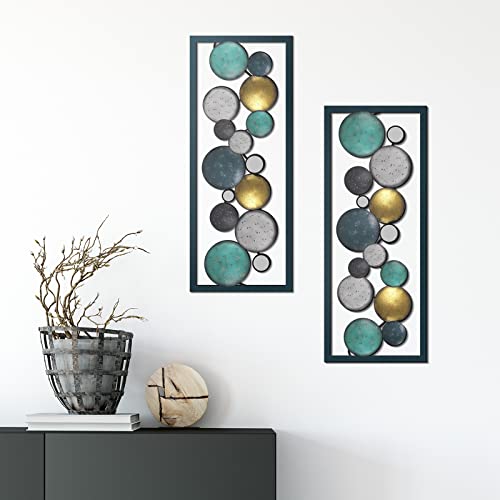 2 Pcs 15.7" Small Metal Wall Art Modern Abstract Floating Patterned Shapes Rectangle Frame Metal Wall Decor Geometric Metal Wall Sculptures for Bedroom Bathroom Kitchen Office (Stylish Style)