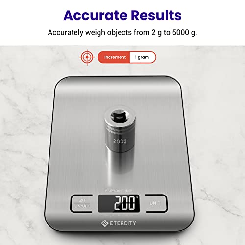 Etekcity Food Kitchen Scale, Digital Grams and Ounces for Weight Loss, Baking, Cooking, Keto and Meal Prep, LCD Display, Medium, 304 Stainless Steel