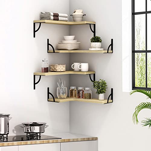 Canupdog Corner Floating Shelves Wall Mounted Set of 4, Wood Display Storage Wall Shelves for Living Room, Bedroom, Office, Bathroom Kitchen & Decoration