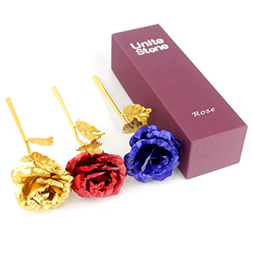 Unite Stone 24k Gold Rose, Mothers Day Rose Flower Gifts for Her Artificial Flowers Red Rose Flowers Artificial for Decoration,Great Gifts for Girlfriend Gift,Wedding,Mom Gifts,Valentines,Birthday