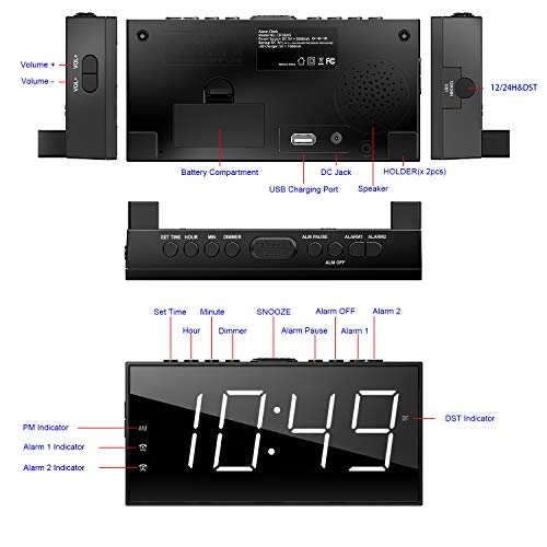 Sleep Well with our Large Display Bedroom Alarm Clock - USB Charging Port, 2 Loud Alarms, Adjustable Volume, Dimmable, Snooze - The Perfect Digital Clock for Deep Sleepers, Kids, and the Elderly - Enhance Your Home and Office