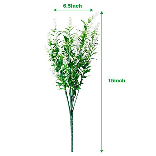 JEMONG 8 Bundles Artificial Lavender Flowers Outdoor UV Resistant Fake Flowers No Fade Faux Plastic Plants Garden Porch Window Box Decorating (White)