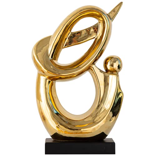 Anding Home Decoration Modern Art Statue Porcelain Sculpture New Year Gift Gold Decorative Living Room Office Centerpiece (LY-921)