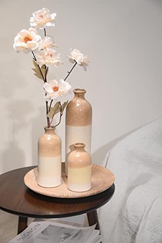 TERESA'S COLLECTIONS Large Modern Farmhouse Ceramic Vase, Home Décor Accents, Rustic Beige White Decorative Flower Vase for Centerpiece, for Pampas Grass, Shelf, Table, Mantel, Living Room, 12" -3PCs