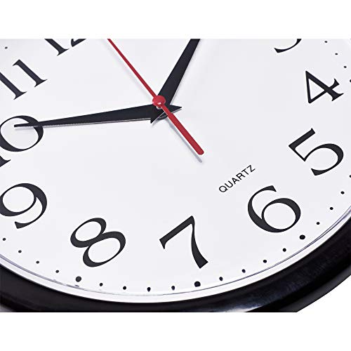 10-Inch Black Wall Clock - Silent Non-Ticking, Quartz Battery Operated, Easy-to-Read Round Clock for Home, Office, Kitchen, Classroom, School - High-Quality Sweep Movement