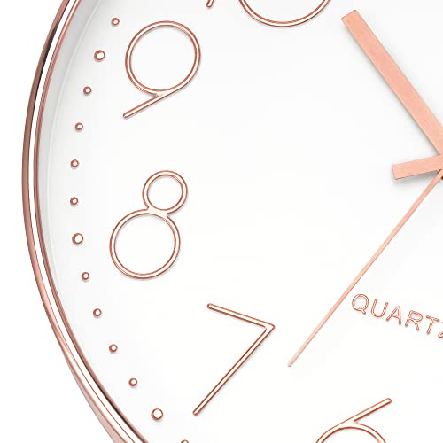 Add a Touch of Modern Sophistication with Foxtop 12-Inch Non-Ticking Silent Wall Clock - Battery Operated Round Quartz Clock in Rose Gold