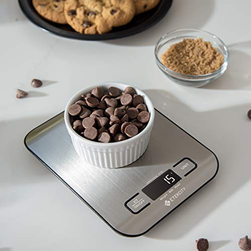 Etekcity Food Kitchen Scale, Digital Grams and Ounces for Weight Loss, Baking, Cooking, Keto and Meal Prep, LCD Display, Medium, 304 Stainless Steel