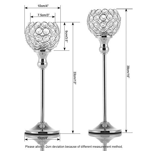 VINCIGANT Silver Crystal Votive Candle Holders Set of 2 for Table Centerpieces, Wedding Dinning Room Table Tealight Candle Stand,Christmas Housewarming Gift