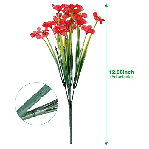 JEMONG 12 Bundles Artificial Flowers Outdoor UV Resistant Fake Flowers No Fade Faux Plants Garden Porch Window Box Decorating (Deep Red)