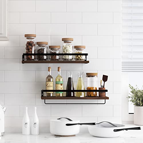 SODUKU Floating Shelves Wall Mounted Storage Shelves for Kitchen, Bathroom,Set of 2 Brown