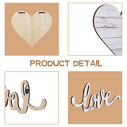 Chitidr 3 Pieces Heart Shaped Wood Sign Heart-Shaped Wooden Wall Sign Wood Heart Wall Decor Rustic Hanging Sign Wooden Heart Plaque for Home Farmhouse Living Room Bedroom (White)