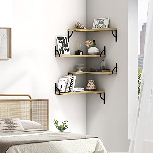 Canupdog Corner Floating Shelves Wall Mounted Set of 4, Wood Display Storage Wall Shelves for Living Room, Bedroom, Office, Bathroom Kitchen & Decoration