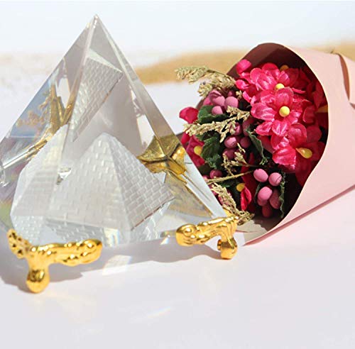 Crystal Pyramid Prism, Feng Shui Crafts Meditation Crystal with Gold Stand for Home Office Art Decor, Pyramids Gift, Stand for Prosperity, Positive Energy and Good Luck(2.36inch/60mm)