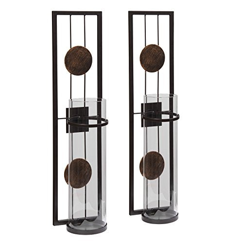 Danya B Set of Two Wall Sconces, Metal Wall Décor, Antique-Style Metal Sconce for Home, Patio or Office – Decorative Metal Wall Scone, Candle Holder, Real or Battery Operated Candles