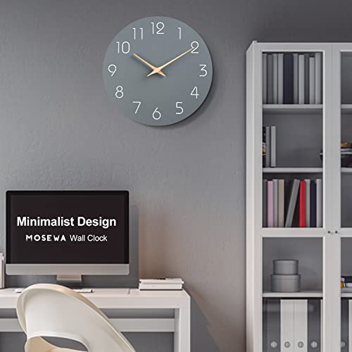 Enhance Your Space with the Mosewa 14 Inch Silent Non-Ticking Wall Clock - Battery Operated, Modern Wood Design - Perfect for Bedroom, Living Room, Kitchen, and Home Office Decor