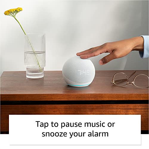 Glacier White Echo Dot with Built-In Clock - Smart Speaker featuring Alexa