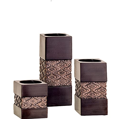 Tealight Candle Holders Table Decor Gift Set of 3-2 x 2” by 3.2/4.75/6.25” Height Centerpieces for Living/Dining Room Table, Coffee Table Decor for Fireplace/Entrance or Bathroom (Dublin Brown)