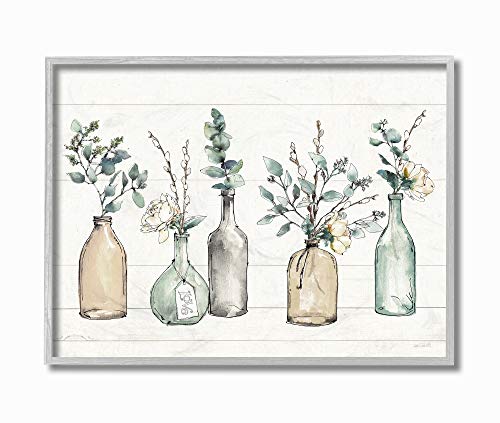 Stupell Industries Bottles and Plants Farm Wood Textured, Design by Anne Tavoletti Wall Art, 11 x 14, Multi-Color for Living Room