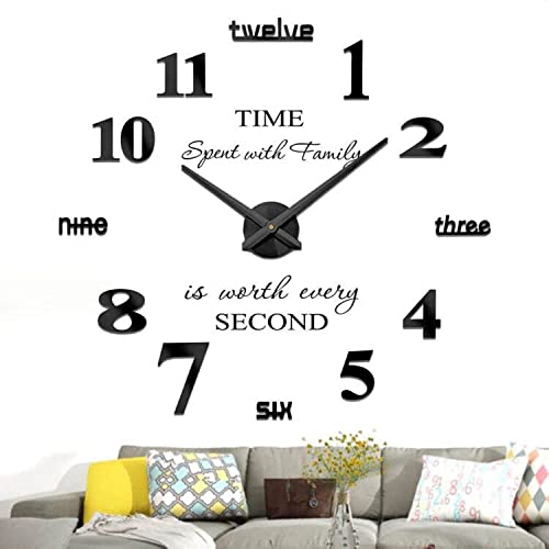 VANGOLD Large DIY Wall Clock Modern 3D Wall Clock with Mirror Numbers Stickers for Living Room Office Decorations Gift