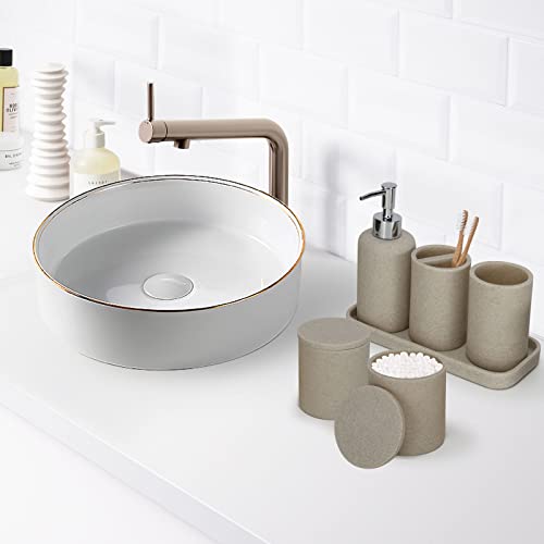 ZCCZ - Bathroom Accessories Set 6 Pcs - Lotion Soap Dispenser, 2 Qtip Holder Dispenser, Toothbrush Holder, Vanity Tray, Bathroom Tumbler - Decorative Countertop Vanity Organizer, Idea