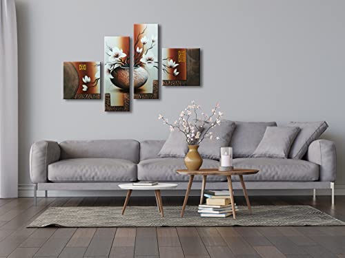 Wieco Art -Stretched and Framed 100% Hand-painted Modern Canvas Wall Art Stretched and Framed Elegant Flowers for Home Decoration Floral Oil Paintings on Canvas 4pcs/set