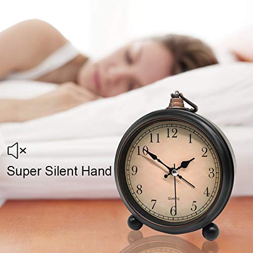 Timeless Elegance: Vintage Retro Analog Alarm Clock - 4 Inch Super Silent Non-Ticking Small Clock with Night Light - Battery Operated - Simple Design for Living Room, Bedroom, Bedside, Desk - Perfect Gift Clock (Arabic Numerals)