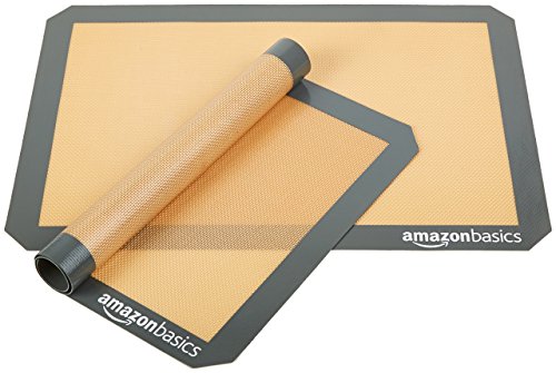 Amazon Basics Silicone, Non-Stick, Food Safe Baking Mat, Pack of 2, New Beige/Gray, Rectangular, 16.5" x 11.6"