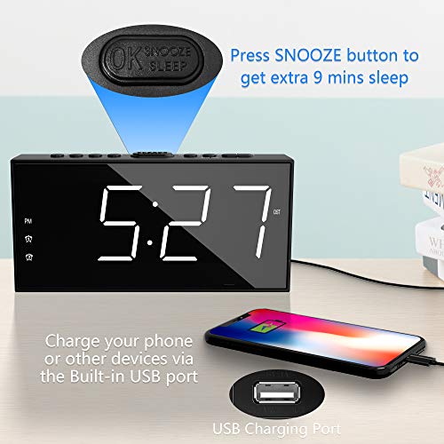 Sleep Well with our Large Display Bedroom Alarm Clock - USB Charging Port, 2 Loud Alarms, Adjustable Volume, Dimmable, Snooze - The Perfect Digital Clock for Deep Sleepers, Kids, and the Elderly - Enhance Your Home and Office