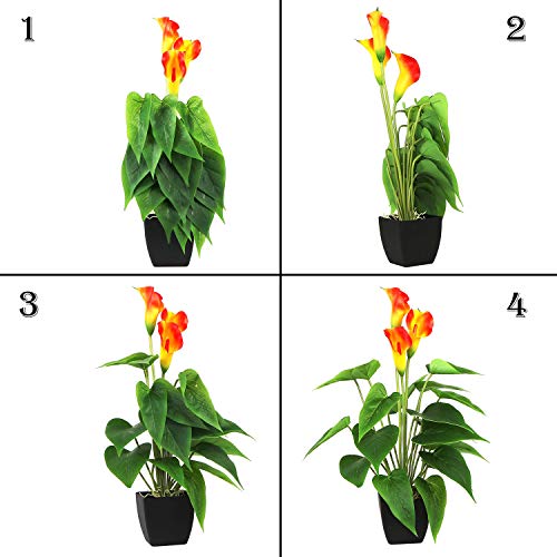 Artificial Flower Plants Calla Lily Faux Small Potted Plant with Black Pot Fake Bonsai Flower for Home, Office, Indoor and Outdoor Occasions Decor (Orange Fake Flower)