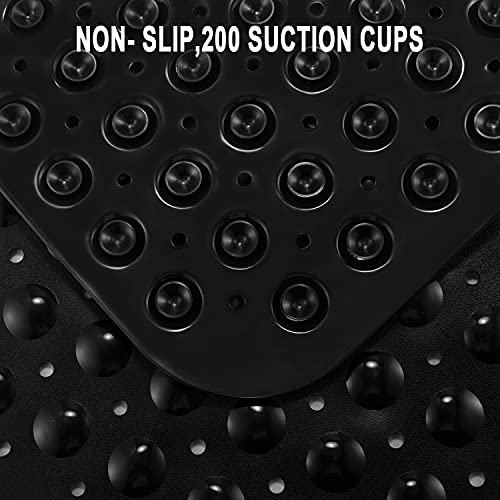 YINENN Bath Tub Shower Mat 40 x 16 Inch Non-Slip and Extra Large, Bathtub Mat with Suction Cups, Machine Washable Bathroom Mats with Drain Holes, Black