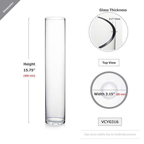 WGV Tall Cylinder Glass Vase, 3" W x 16" H, [Multiple Sizes Choices] Clear Bud Candle Holder Planter Terrarium for Wedding Party Flower Vase Centerpieces Home Accent Decor, 1 Piece