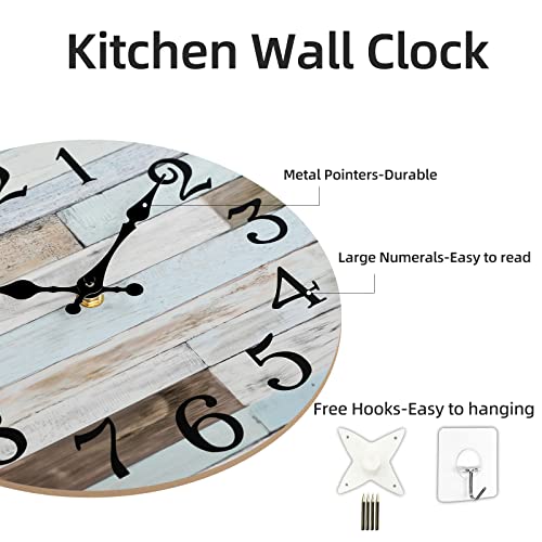 Rustic Wooden Wall Clock - 10 Inch, Silent Non-Ticking, Battery Operated - Vintage Country Style Decor for Living Room, Kitchen, Home, Bathroom, Bedroom, Laundry Room by KECYET