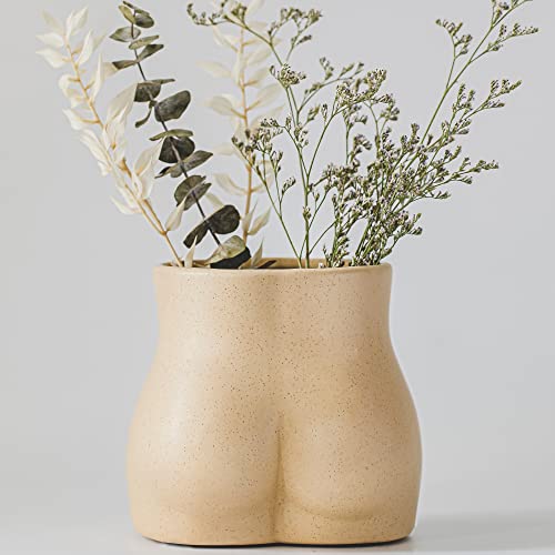 Body Vase Female Form, Butt Planter, Cheeky Flower Vases w/Drainage, Speckled Matte Nude Ceramic, Woman Booty Shaped Sculpture, Modern Boho Decor Plant Pot Feminist Cute Minimalist Chic Small Accent