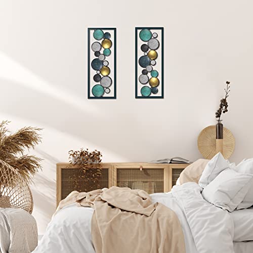 2 Pcs 15.7" Small Metal Wall Art Modern Abstract Floating Patterned Shapes Rectangle Frame Metal Wall Decor Geometric Metal Wall Sculptures for Bedroom Bathroom Kitchen Office (Stylish Style)