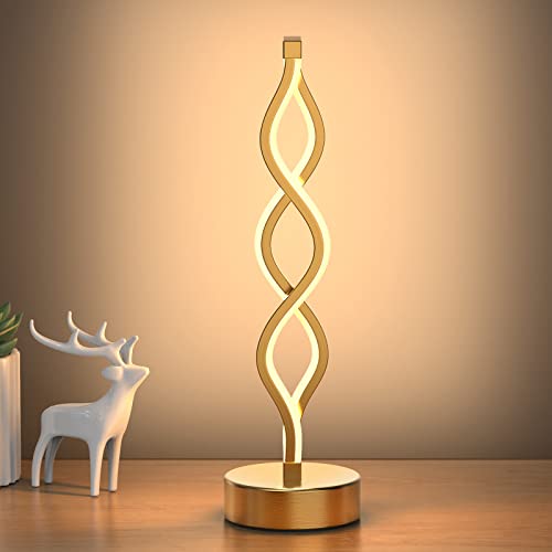 NUÜR Gold Infinity Spiral LED Table Lamp, Lamps for Bedrooms Dimmable Metallic Bedside Lamp with Touch Controller, 3 Colour Temperature, 15.8 Inch Height for Living Room