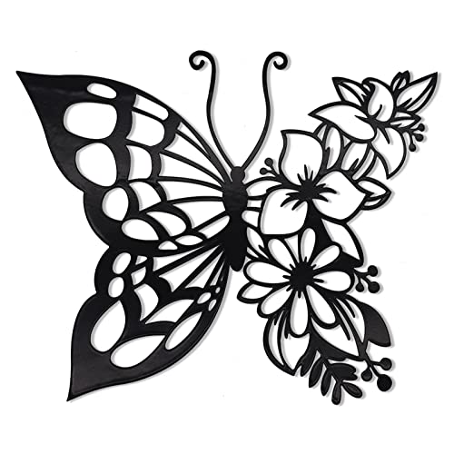 Butterfly Decoration Wall Art Boho Butterfly Wall Home Decor Hanging Appearance Wall Decor Metal Wall Hanging Butterfly Decor Flower Wall Art for Bedroom Living Room Home Wall,Black(Medium)