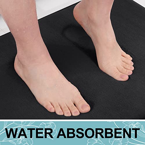 Smiry Memory Foam Bath Mat, Super Soft Absorbent Bathroom Rugs Non Slip Bath Rug Runner for Shower Bathroom Floors, 24" x 16", Black