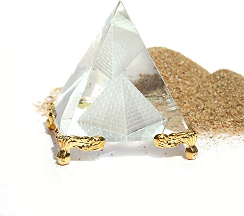 Crystal Pyramid Prism, Feng Shui Crafts Meditation Crystal with Gold Stand for Home Office Art Decor, Pyramids Gift, Stand for Prosperity, Positive Energy and Good Luck(2.36inch/60mm)